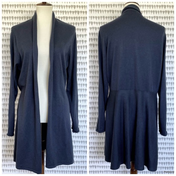 Peruvian Connection Pima Cotton peplum Blue Drapey Open Front Cardigan XS - Picture 11 of 11